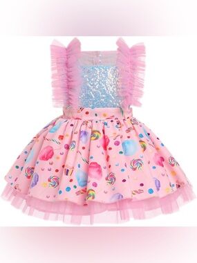 NEW IBTOM CASTLE Toddler Girl Pink Candy Party Dress size 2-3